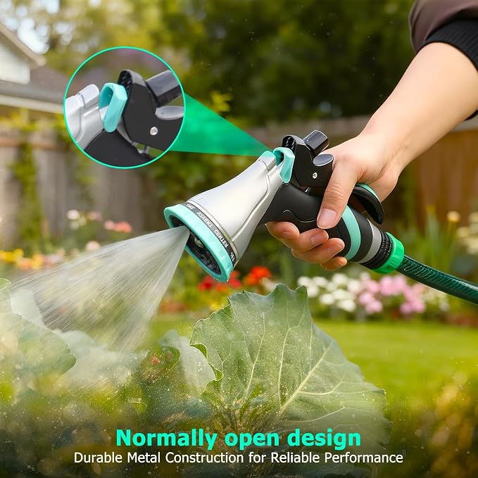 QUOBAS Metal Garden Hose Nozzle, Heavy Duty Water Hose Sprayer, Leak Proof | 10 Pattern Water Nozzle with Rubber Gasket, Garden Sprayer for Watering Plants, Washing Cars, Pet Shower, Blue, 2-Pack
