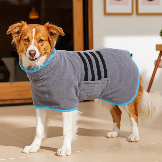 Microfibre Dog Bathrobe Towel Wrap Super Absorbent Dog Drying Coat Bath Robe for Puppy, Medium & Large Dogs, Fast Drying, Adjustable