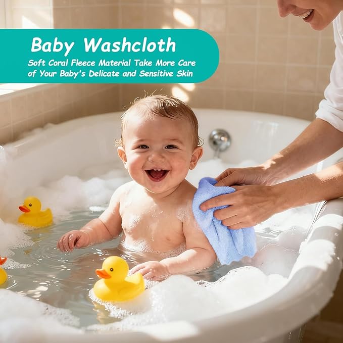 HOMEXCEL Baby Washcloths 20 Pack-Microfiber Coral Fleece Baby Bath Face Towel 11 x 11 Inch Extra Absorbent Soft Burp Cloth and Wash Cloths for Newborn-Infants and Toddlers,Blue