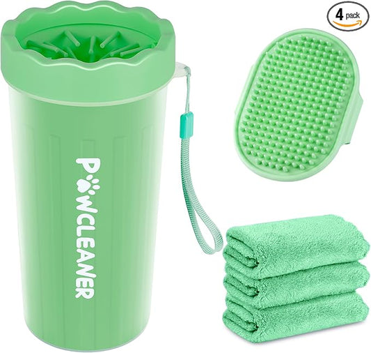 Dog Paw Cleaner for Dogs, (with 3Pcs Absorbent Towels & Adjustable Bath Brush) Dog Paw Washer, Pet Foot Cleaner (Light Green, Large)