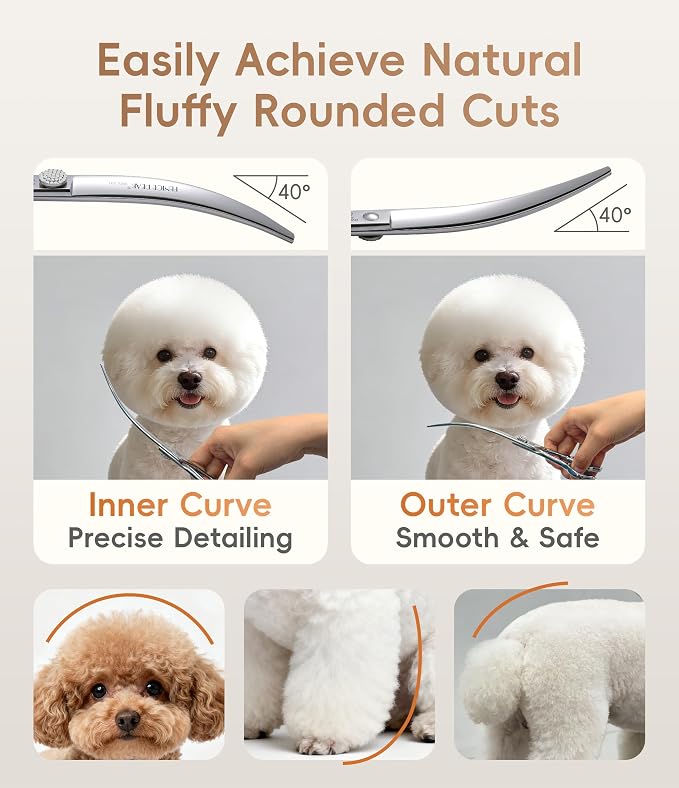 40° Extra Curved 7.5‘’ Super Curved Dog Grooming Scissors with Jewelled Screw 440C Stainless Steel Pet Grooming Bending Scissors with Symmetrical Handle for Groomer and Home User