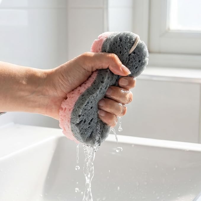 2 PCS 3-Layer Bath Sponges, Soft Shower Sponges Reusable Body Exfoliating Sponge Exfoliating Bath Sponge with Hanging Straps Colorful LuffaSponge