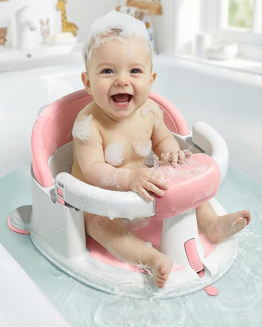ONTHEWEI Baby Bath Seats for Babies Sitting Up, Non-Slip Baby Bathtub with 3 Suction Cups, Safe & Comfortable Toddler Bath Seat Ideal for Baby Bath/Shower Support, Stable Design, Pink (6-24 Months)