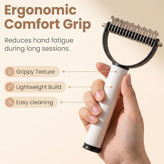 2-In-1 Double Sided Dematting Comb for Cats & Dogs, Multi-Functional Pet Detangling Comb, Double Sided Lint Remover Comb with Lint Roller, Suitable for Both Long and Short Haired Pets (Brown)