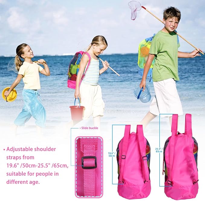 EocuSun Large Mesh Beach Bag Tote Durable Sand Away Drawstring Beach Backpack Swim and Pool Toys Balls Storage Bags Packs, Stay Away from Sand and Water, Toy Not Included