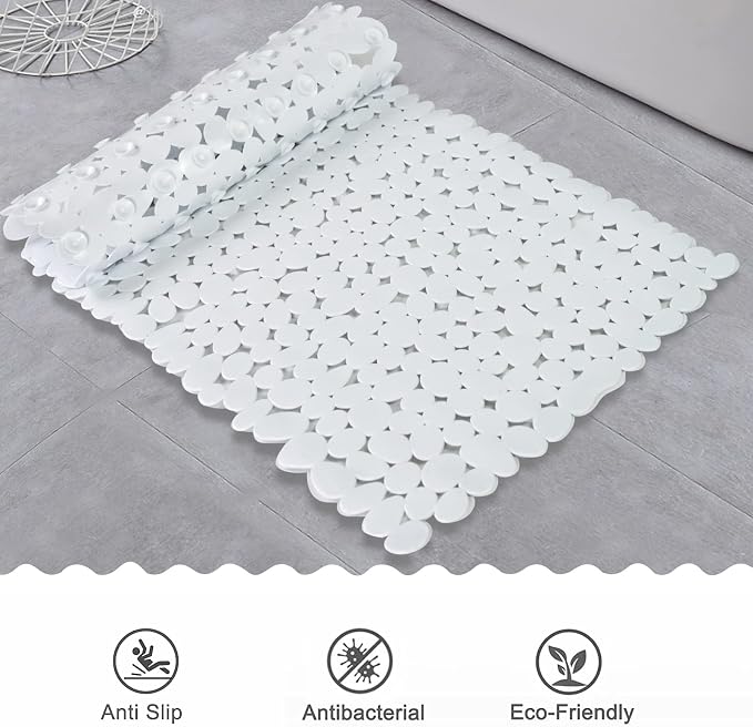 SONGZIMING Pebble Bath Mat for Bathtub to Anti Slip Bathtub Mat in Shower with 16 Inches by 35 Inches (White)