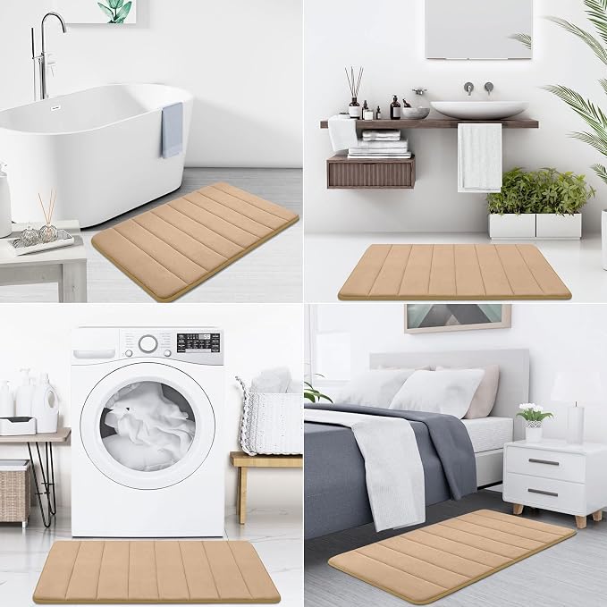 Buganda Memory Foam Bath Mat, 59" x 34", Ultra Soft Bathroom Rugs, Water Absorbent and Machine Washable Bath Rug Runner for Bathroom, Shower, and Tub, Camel