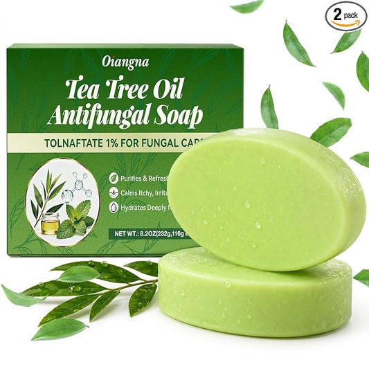 Antifungal Soap Bar, Tea Tree Oil Soap | Anti-Fungal Soap for Face & Body Daily Cleansing, Helps Relieve Itching, Scaling & Discomfort, Gym & Travel Friendly, 2 Bars