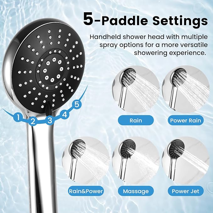 Shower Head with Handheld,11.8 Inch Large Rectangular Rain Shower Head with 5 Modes Handheld Spray Combo,Adjustable Double Shower Heads with Holder and 11'' Extension Arm,Chrome