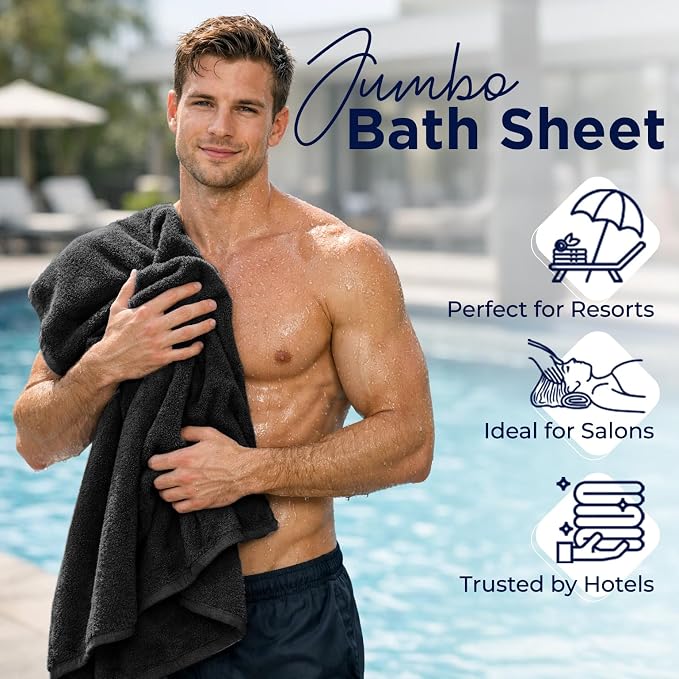 DAN RIVER Pack of 1 Jumbo Bath Sheet 40x80 Inches, Oversized Black Bath Towels, Fluffy and Thick Extra Large Bath Sheets