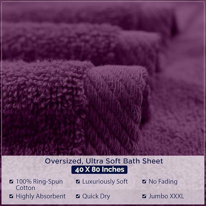 DAN RIVER Pack of 1 Bath Sheet 40x80 Inches, Oversized Quick Dry Towel, Soft Luxury Towels for Bathroom - Purple Passion