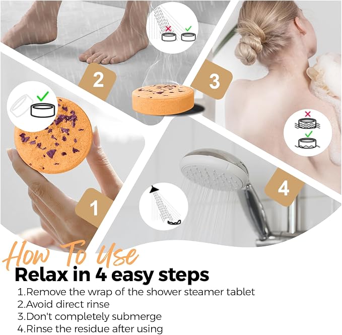 SWCANDY Orange Shower Steamers 8 Pack, Home Spa Self Care | Bright citrus aromatherapy with natural essential oils; shower gift for women, men, wife & husband.