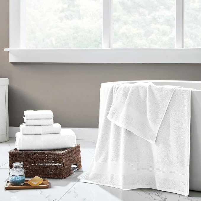 Viscose from Bamboo Bath Towels Set of 6 - Extra Plush 700 GSM Quick Dry Cotton Blend for Luxury Bathroom Comfort - Super Soft, Large, Absorbent - Chalk
