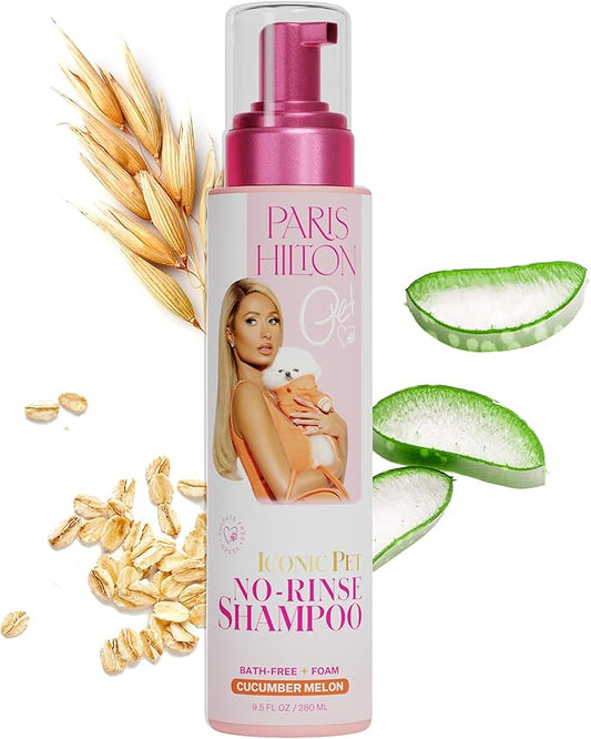 Paris Hilton Pet Iconic Cucumber Melon Scent No-Rinse Dog Shampoo, Waterless Dog Wash, Hypoallergenic, 280ml – Quick Clean for Dogs, Easy Grooming, No Rinse Needed