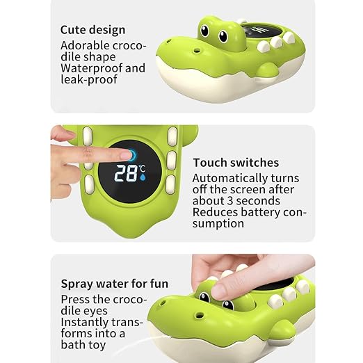 Bathtub Temperature Gauge Kids | Crocodile Water-Spraying Tub LED Display Measure Toy,Bath Temperature Gauge | for Nursery Home Pool Spa Hotel Swimming