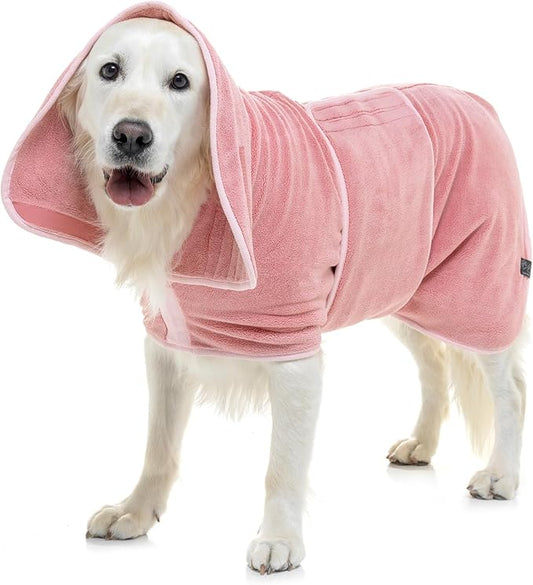 Lucky Pooch® Dog Robe - Luxurious Dog Bathrobe - Ultra Absorbent Dries Your Dogs in Minutes! Double-Layer, Super Soft Towel and Bath Robe All in One (XXXL, Dusty Pink)