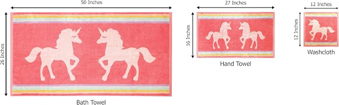 ORIGINAL KIDS 6 Piece Unicorn Towel Set - 100% Cotton Terry Jacquard – 2 Bath Towels, 2 Hand Towels, 2 Washcloths - 630 GSM Super Soft Absorbent Kids Bathroom Set - Pink Multicolor