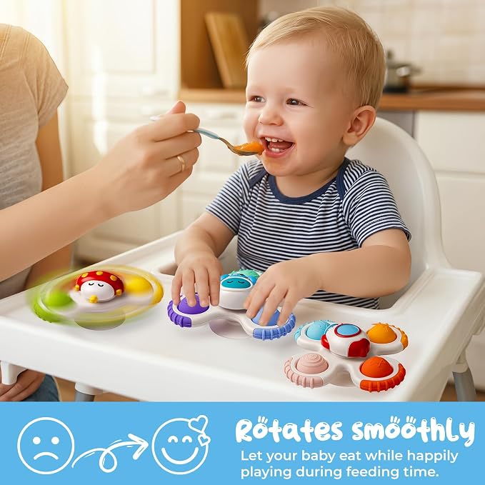Baby Rocket Suction Cup Spinner Travel Toys for Kids Ages 1-3, Fidget Spinner Toys for 1 Year Old Boy Girl 12 Months, Sensory Bath Toy for Toddlers Infants Birthday Gifts