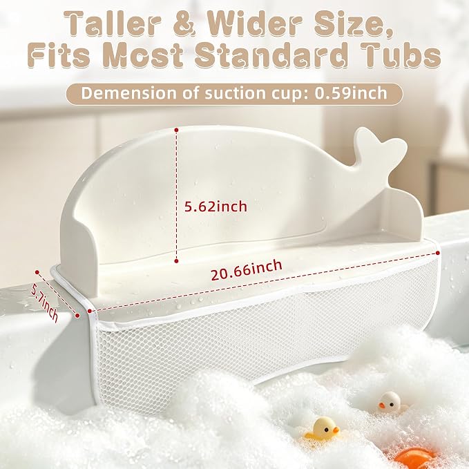 MCGMITT Splash Guard for Bathtub, Whale Silicone Bath Shelf for Kid, Bath Toys Storage with 130 Suction Cups, Leak-Proof Foldable Toddler Tub Water Barrier, Prevent Water Spills in Bathroom