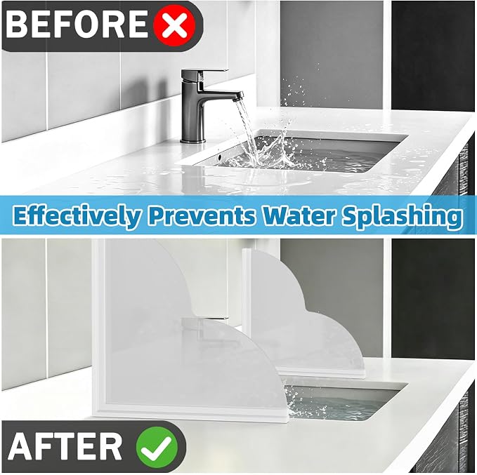 Bathtub Splash Guard（2PCS）, Large Shower Splash Guard, Self Adhesive Waterproof Shower Guards to Keep Water in Shower for Bathroom, Bathtub, Tub, Sink, Stall