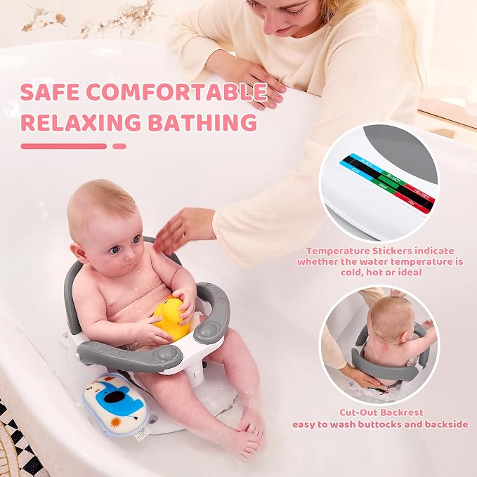 Baby Bath Seat for Babies 6 Months & Up Sitting Up,Infant Bath Seat with Temperature Alert+Open Backrest+on/Off Armrest,Toddler Bath seat Baby Bath Chair for Bathtub,Tub,Sink Rose