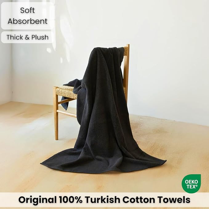 SALBAKOS Luxury 100% Turkish Cotton Bath Sheets 40x80 in Oversized Extra Large Bath Towels | Premium Hotel Quality Thick Soft Absorbent Turkish Towel for Spa Beach (Pack of 1, Black, Jumbo Bath Sheet)
