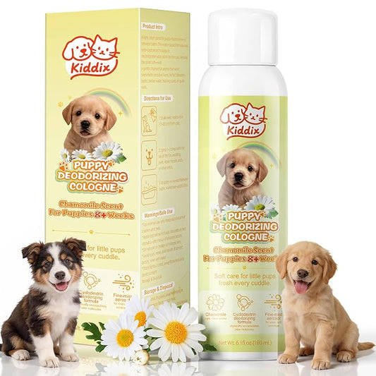 Kiddix Dog Perfume Spray for Puppy, Dog Cologne Deodorizing Spray Long-Lasting Chamomile Scent, Safe & Fresh Dog Deodorant for Daily Grooming, 6.1 fl oz
