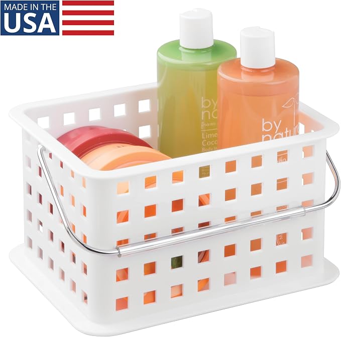 iDesign Portable Shower Caddy Basket with Handle, White | For College Dorm or Bathroom, Made in USA