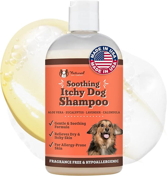 Natural Dog Company Itchy Dog Shampoo for Dogs – Hypoallergenic Dog Shampoo for Itchy Skin Relief, Aloe Vera, Jojoba, Sea Kelp, Lavender & Eucalyptus, Sulfate & Paraben Free, 12 oz
