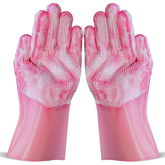 Dog Bath Gloves for Washing, Pet Grooming Gloves with Shampoo Brush, Dog Bath Brush for Dogs and Cats, Essential Dog Bath Supplies (1 Pair, Pink)