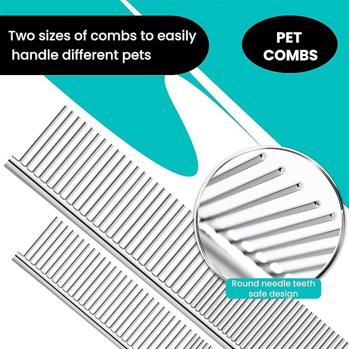 MEDUWEDU 7 in 1 Dog Grooming Scissors Set with Safety Round Head, Sharp and Durable, with Two Stainless Steel Combs, Pet Grooming Scissors for Cats and Dogs