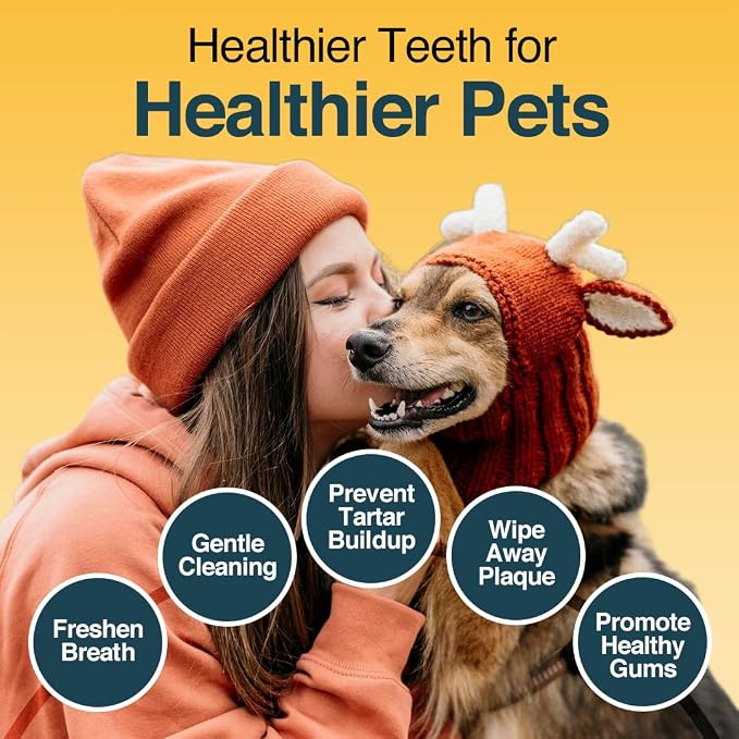 Pack of 90 Dog Teeth Cleaning Wipes - No-Rinse Dog Toothbrush & Effective Dog Dental Wipes (1.5 x 3.15 in)