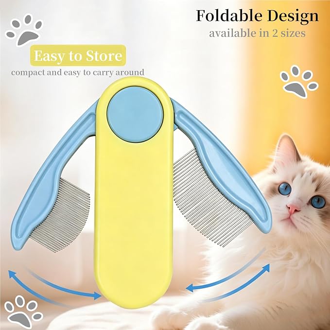 Foldable Dual-Head Tear Stain Remover Eye Comb for Small Dogs Cats Hamsters Grooming Tool, Fit Yorkie, Shih Tzu, Maltese, Poodle, Cockapoo ， Puppy Essentials, Flea Brush (Purple)
