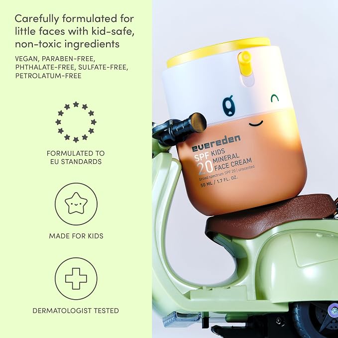 Evereden Kids Mineral Face Cream SPF 20 | Dermatologist-Tested, Moisturizer with Vitamin B5 & Zinc Oxide | Fragrance-Free, Clean, Vegan, No Phenoxyethanol | FSA Eligible, Yuka 93/100