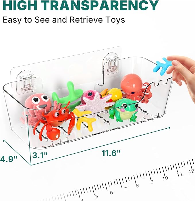 Bath Toy Storage Holder for Bathtub 2 Pack Bath Toy Organizer | Large Capacity, Clear Acrylic Shower Caddy, Waterproof and Rustproof, Multiple Drainage Holes, Suitable for Bathroom