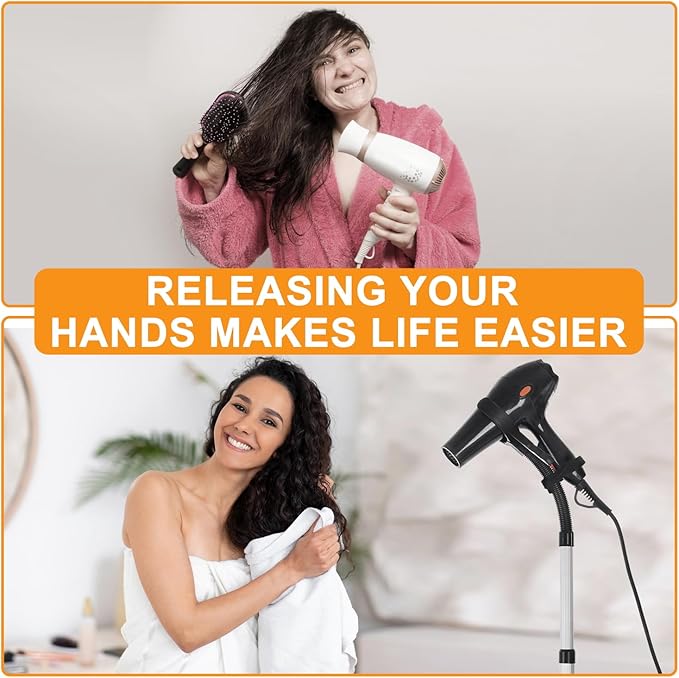 Erytlly Hair Dryer Stand Hands Free 360-Degree Rotating Adjustable Height Metal Hair Dryer Stand Blow Dryer Holder About for 0.5kg Hair Dryer in Bathroom, Vanity, Makeup Room (Basic-new)