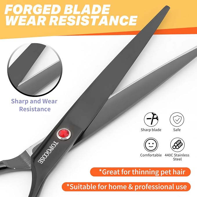 7.5'' Dog Straight Scissors for Grooming 440C Stainless Steel Professional Pet Trimming Scissors Sharp Blades Cutting for Dogs and Cats Shears (Straight, Black)