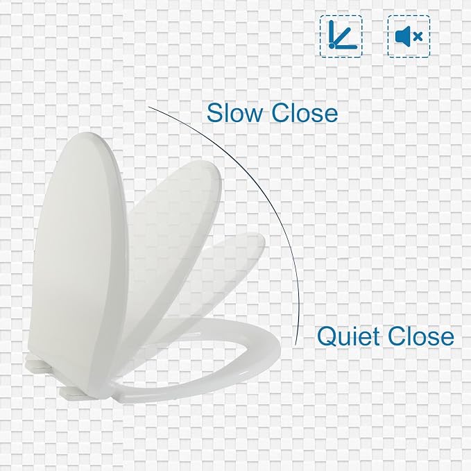 JINGZE Elongated Toilet Seat Slow Close, Quiet Toilet Seat Cover with Never Loosen Durable Toilet Seat Lid Easy to Install & Clean, Polypropylene (PP), White