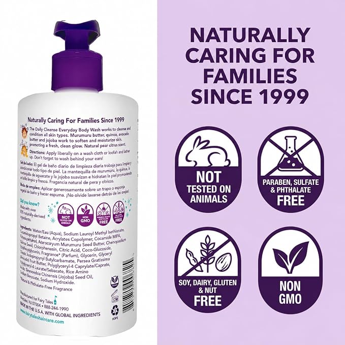 Fairy Tales Daily Cleanse Kids Body Wash | Kids Soap With Gentle, Clean Natural Ingredients | Sulfate Free, Silicone Free, Body Wash for Boys and Girls - 16 oz.