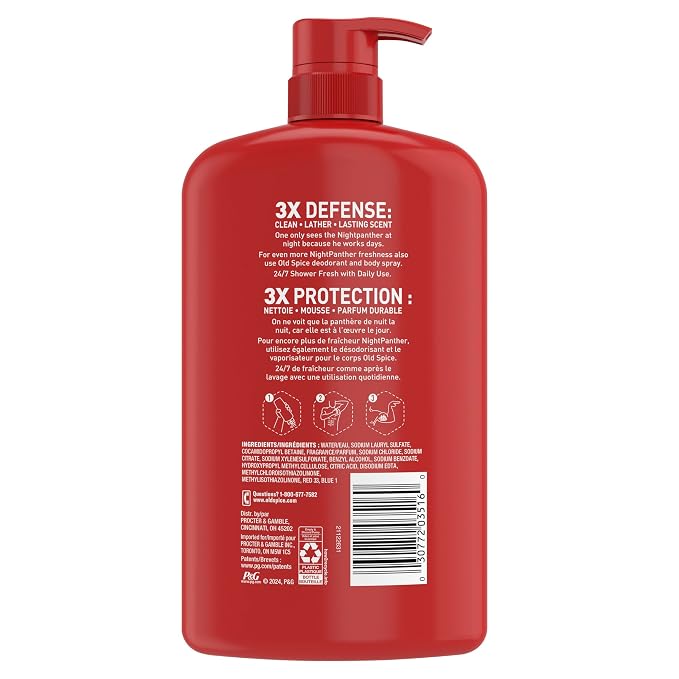 Old Spice Cleansing Body Wash for Men, 3X Defense, 24/7 Shower Fresh with Lasting Scent, 2 in 1 Body and Face Wash, Daily Men’s Wash and Shower Gel, NightPanther Rich Warm Masculine Scent, 33.4 oz