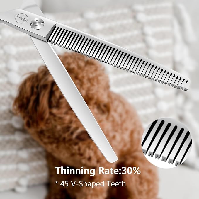 HASHIMOTO Thinning Shears for Dogs, 7.0 inch, 30% Thinning Rate. | Dog Blending Shears, 45 Teeth, Lightweight, Sharp, 440C Stainless Steel