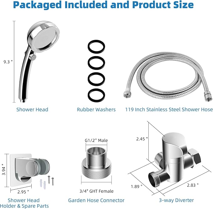 Hibbent Dog Sprayer Attachment Set for Pet Bathing and Dog Washing with 119 Inch Hose, Brass Shower Arm Diverter Valve, Handheld Shower Head, Bathroom Hose Sprayer Head Kit