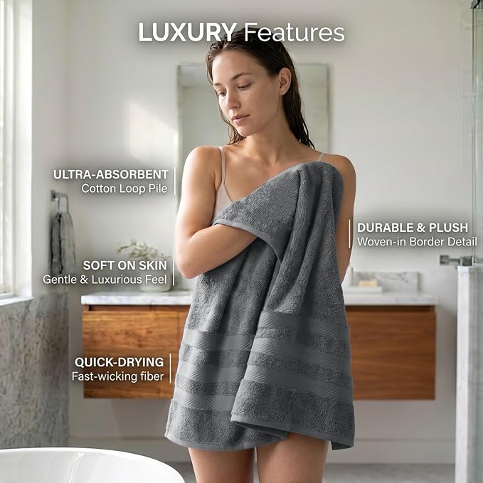 RIVERSIDE Pack of 2 Extra Large Bath Sheets 35 x 70 Inches, 100% Ring Spun Cotton, Hotel Quality, Oversized Bath Towels, Super Soft, Highly Absorbent & Quicker to Dry, Grey