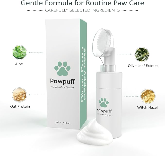 Dog Paw Cleaner Foam - Waterless Pet Foot Wash with Detachable Silicone Scrubber, 100% Plant-Based & Lick-Safe, No-Rinse Dog Paw Shampoo for Muddy Paws, Travel Size 100ml (Mint Green)