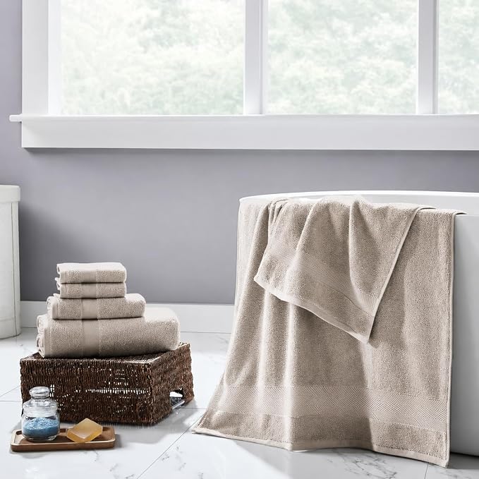 Viscose from Bamboo Bath Towels Set of 6 - Extra Plush 700 GSM Quick Dry Cotton Blend for Luxury Bathroom Comfort - Super Soft, Large, Absorbent - Dune