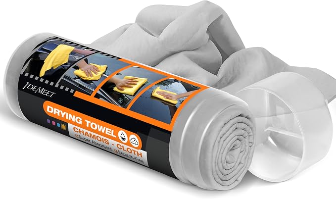 Premium Car Drying Towel, Super Absorbent 26"x17" Large Chamois Cloth Shammy Towel for Vehicle, Reusable Chamois Shammy Cloth for Car, Bathroom, Dust Remove, No Spots/Streak/Scratch, Gray