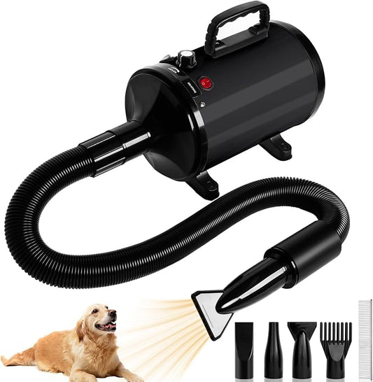 NESTRAOD High Velocity Dog Dryer for Grooming,2800W Dog Hair Dryer with Adjustable Speed and Heater,Professional Pet Blow Grooming Dryer with 4 Nozzles,Black