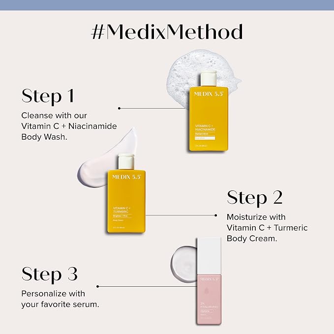 MEDIX Radiant Glow Vitamin C Body Wash W/Niacinamide | Citrus Scented Gentle Body & Face Cleanser For Women, Men, Dry Skin, & Smoother-Looking Skin | Removes Dirt, Oil, & Impurities, 3PC Travel Size
