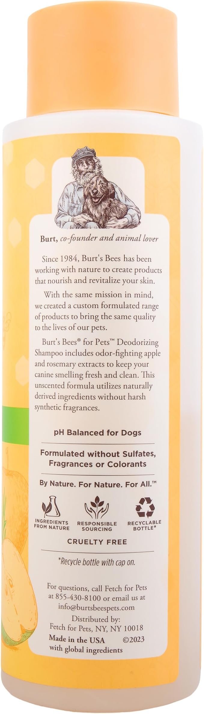 Burt's Bees for Pets Deodorizing Dog Shampoo Apple Rosemary 95 Percent Natural pH Balanced Sulfate-Free Smelly Dogs 16 FL OZ 2 Pack