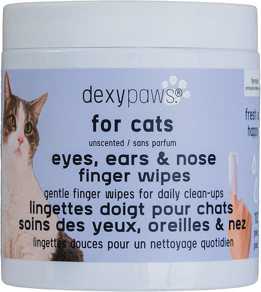 Eyes, Ears & Nose Finger Wipes - Cat - 100ct Soft Cleansing Wipes, Unscented, Pet Safe, Daily Grooming & Care, Control Design, Pre-Moistened